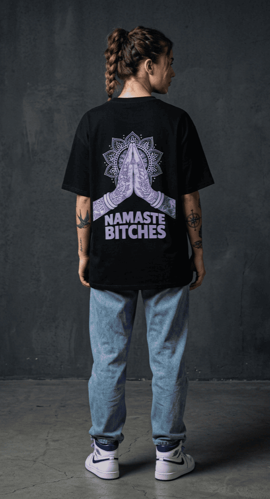 Namaste Bitches Lavendel - Oversized Shirt (ohne Frontprint)