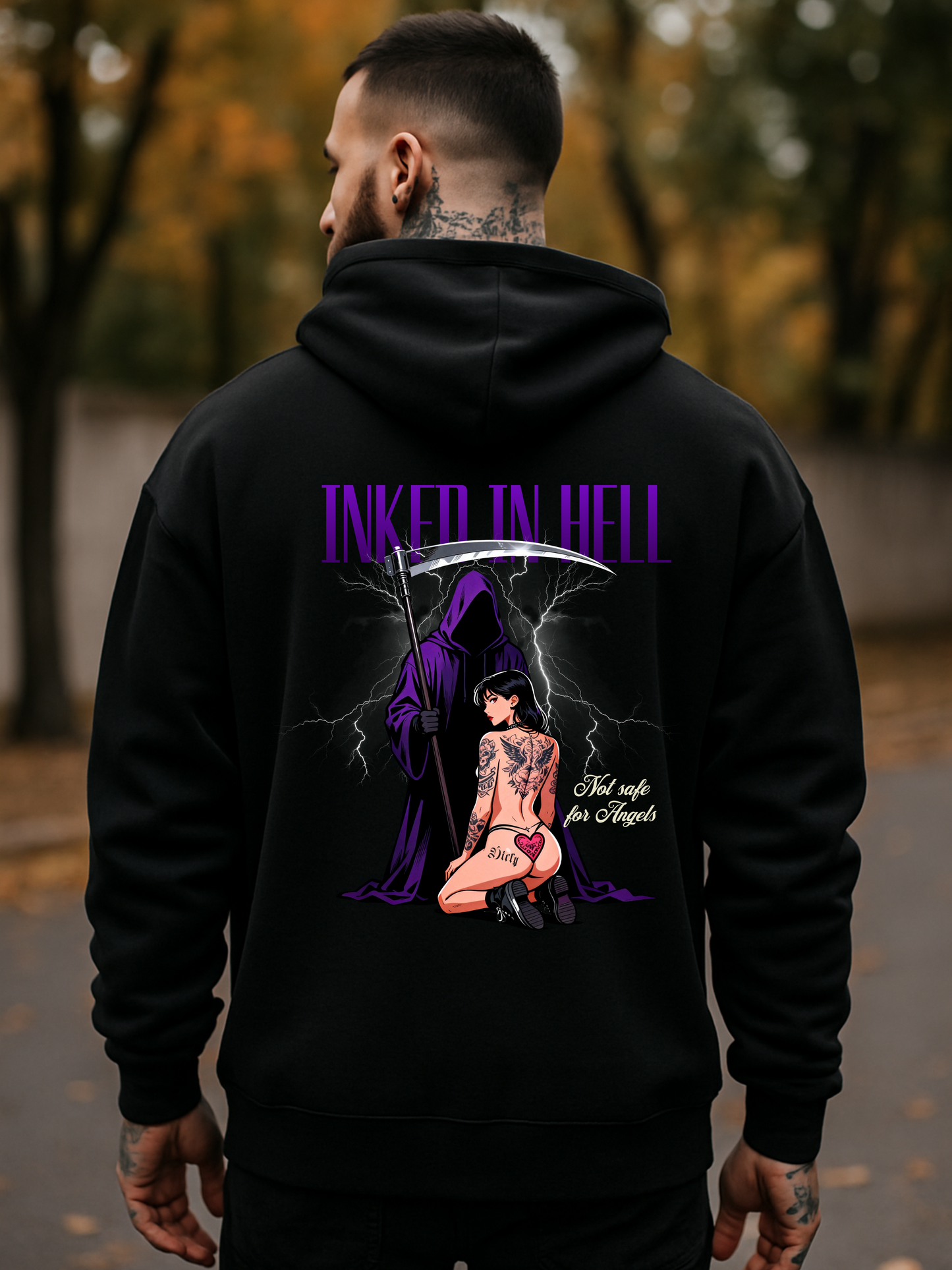 Inked in Hell – Not safe for Angels - Oversized Hoodie