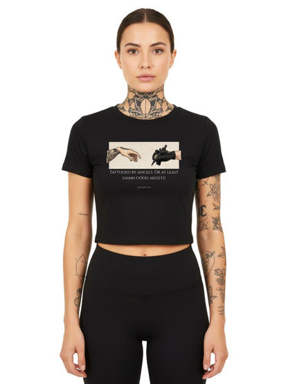 Tattooed By Angels - Ladies Cropped Tee