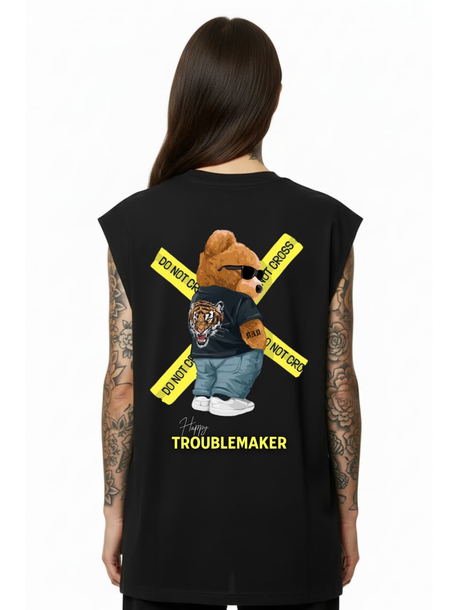 Happy Troublemaker - Sleeveless Oversized Tee