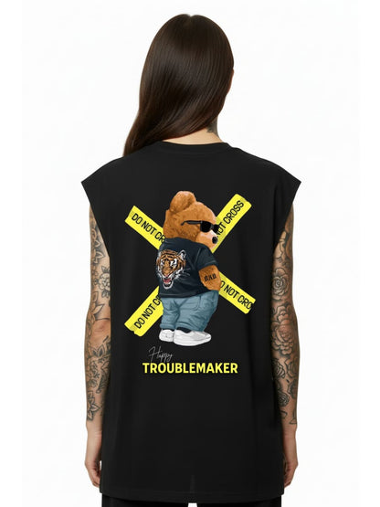 Happy Troublemaker - Sleeveless Oversized Tee