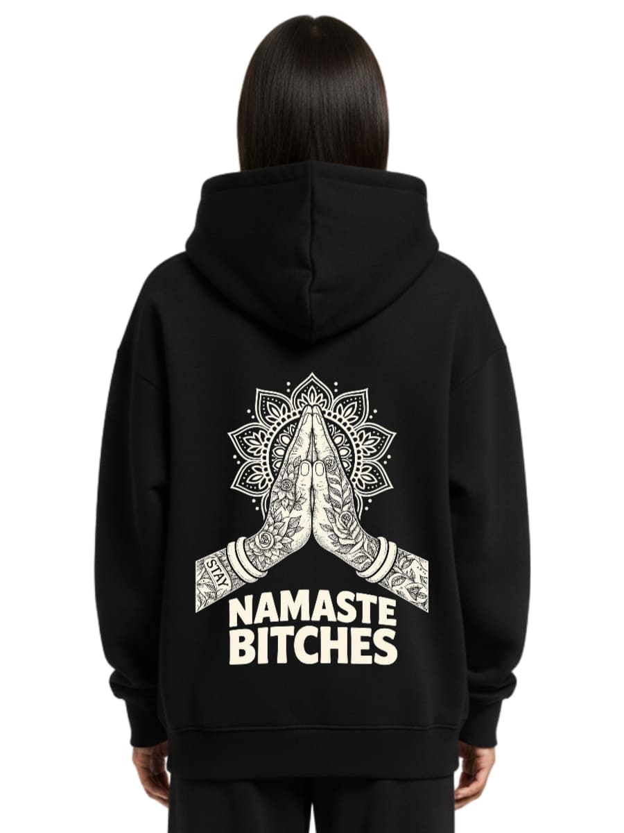 Namaste Bitches Off White - Oversized Zipper Hoodie mit Reißverschluss