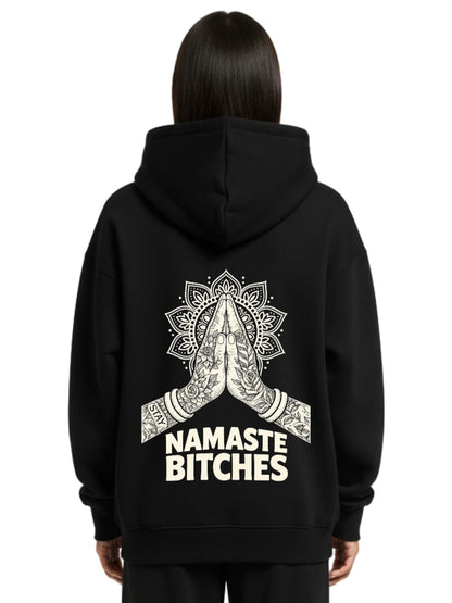 Namaste Bitches Off White - Oversized Zipper Hoodie mit Reißverschluss