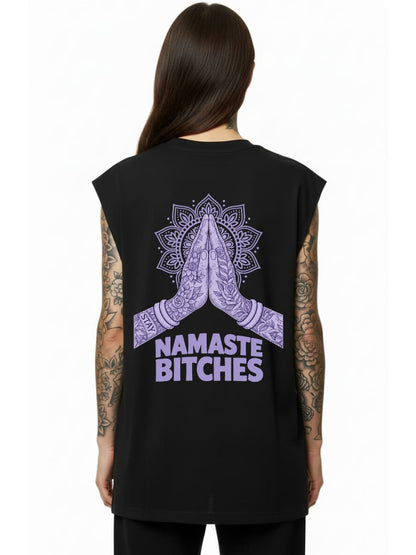 Namaste Bitches Lavendel - Sleeveless Oversized Tee (ohne Frontprint)